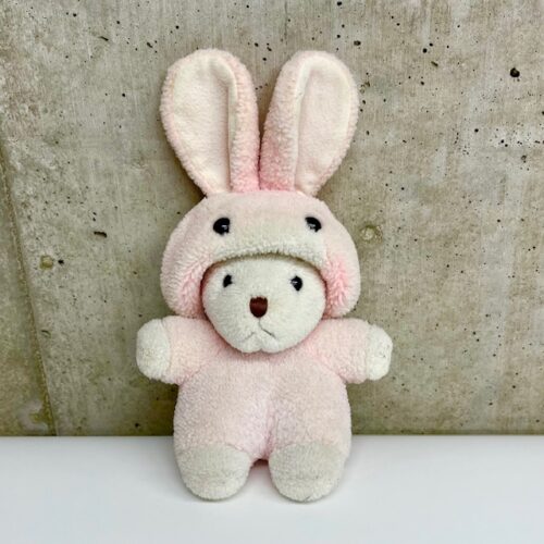 国内メーカー  サンレモ  全長約15㎝  ウサギのフードを被ったベアのぬいぐるみ:アフター1
